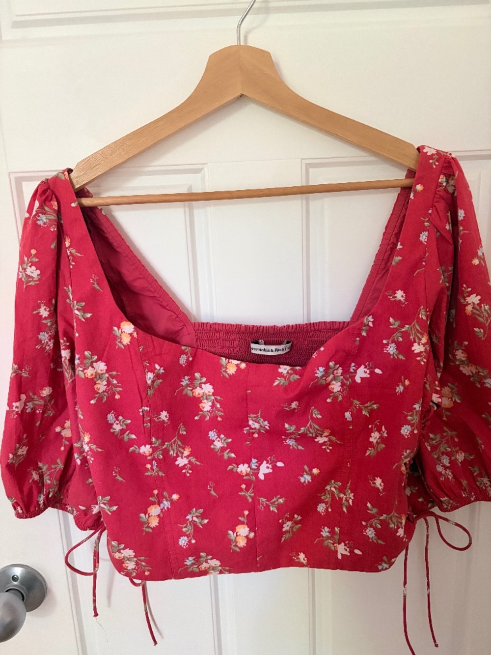 Abercrombie Lace-Up Corset Poplin Top Dark Floral Scoop Neck Size L